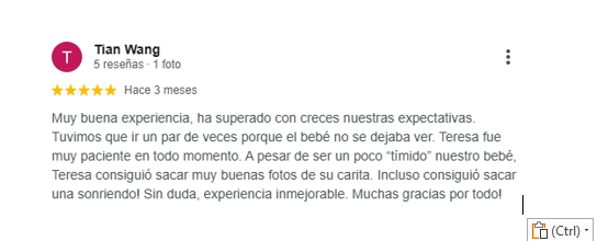 Reseña de Google Reseña de un cliente destacando una excelente experiencia y servicio.