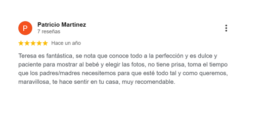 Reseña de Google Comentario positivo de Patricia Martinez sobre un servicio excelente y muy recomendado.